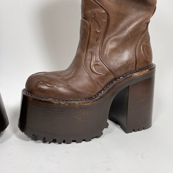 HEAVEN by MARC JACOBS Brown Leather 'Margaret' Platform Boots   *AS IS* - Picture 9 of 15